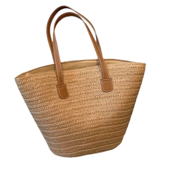 EDHITNR Handwoven Seagrass Summer Straw Tote Bag Large Capacity Woven Beach Purse for Vacation Grocery Travel, Natural Boho Market Tote with Sturdy Handles, Brown