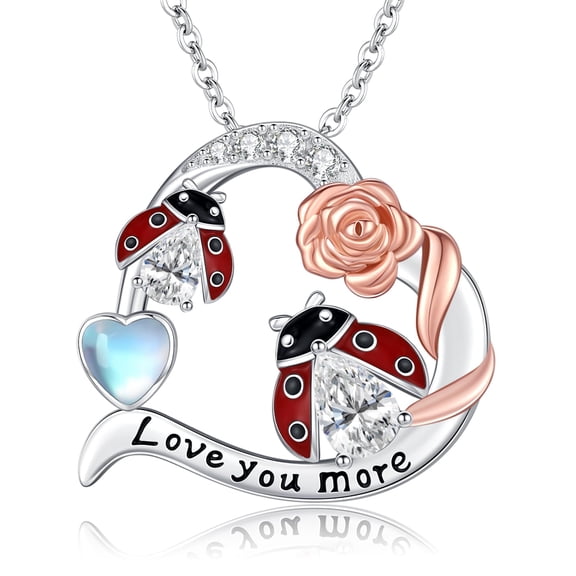 TANGPOET Valentines Day Gifts for Women Ladybug Necklace for Women Sterling Silver Ladybug Heart Pendant Necklace Cute Jewelry Anniversary Birthday Gift for Wife Her Mom