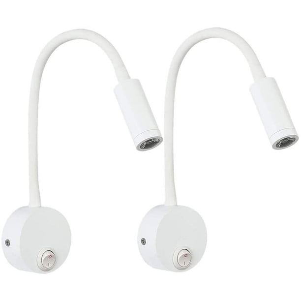 Lámpara de lectura de pared LED de 2 piezas, luz blanca cálida, lámpara de escritorio con diseño de protección ocular, lámpara de noche con interruptor