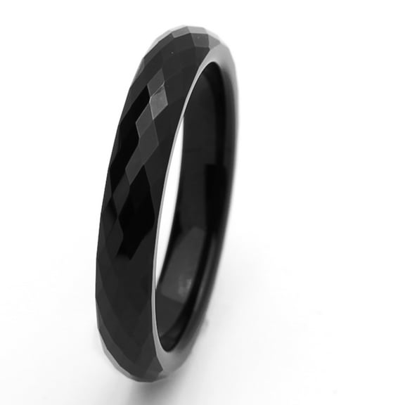 Women's Tungsten Carbide Wedding Band Ring 4mm Comfort Fit Domed Faceted Ring For Men & Women
