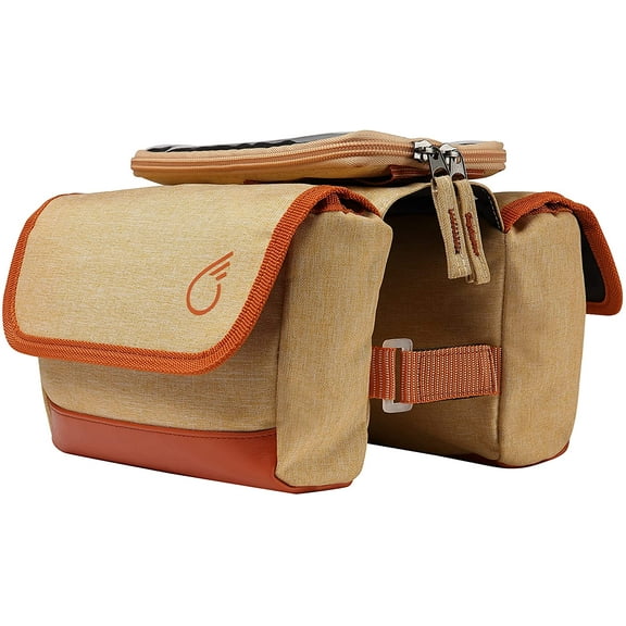 sixthreezero Bicycle Pannier Bag Rear Rack Trunk with Waterproof, Double Sided, Phone Holder, Cream