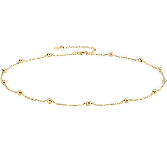 Chaîne Trombone en Or 18k Ras-de-Cou Chaîne Satellite Perle de Lave Pendentif Collier Bijou Délicat pour Femmes 16 Pieds' Chaîne Délicate en Or -
