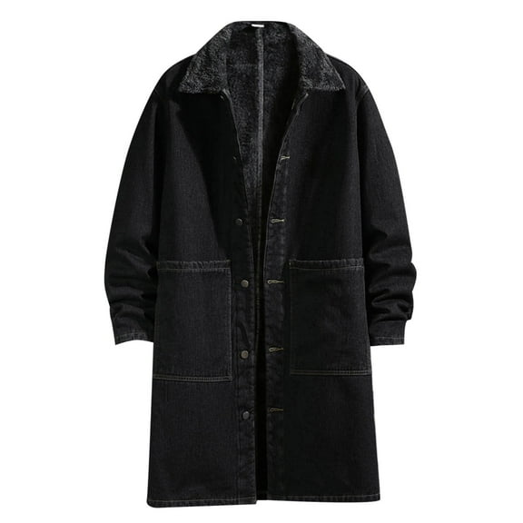 Men's Jacket Winter Warm Loose Fit Casual Denim Long Coat for Outdoor Activities