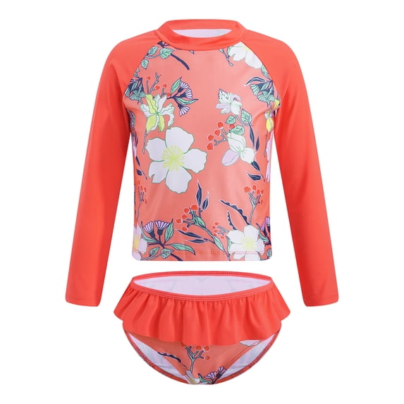 DPOIS Kids Girls Rash Guard Swimsuit Mermaid Printed Sun Protection Bathing Suit