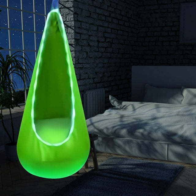 Hbdhejl Led Light Up Hanging Swing Chair Durable Nylon Fabric With Inflatable Pillow And Installation Kit Perfect For Indoor And Outdoor Use Ideal For Kids 14+