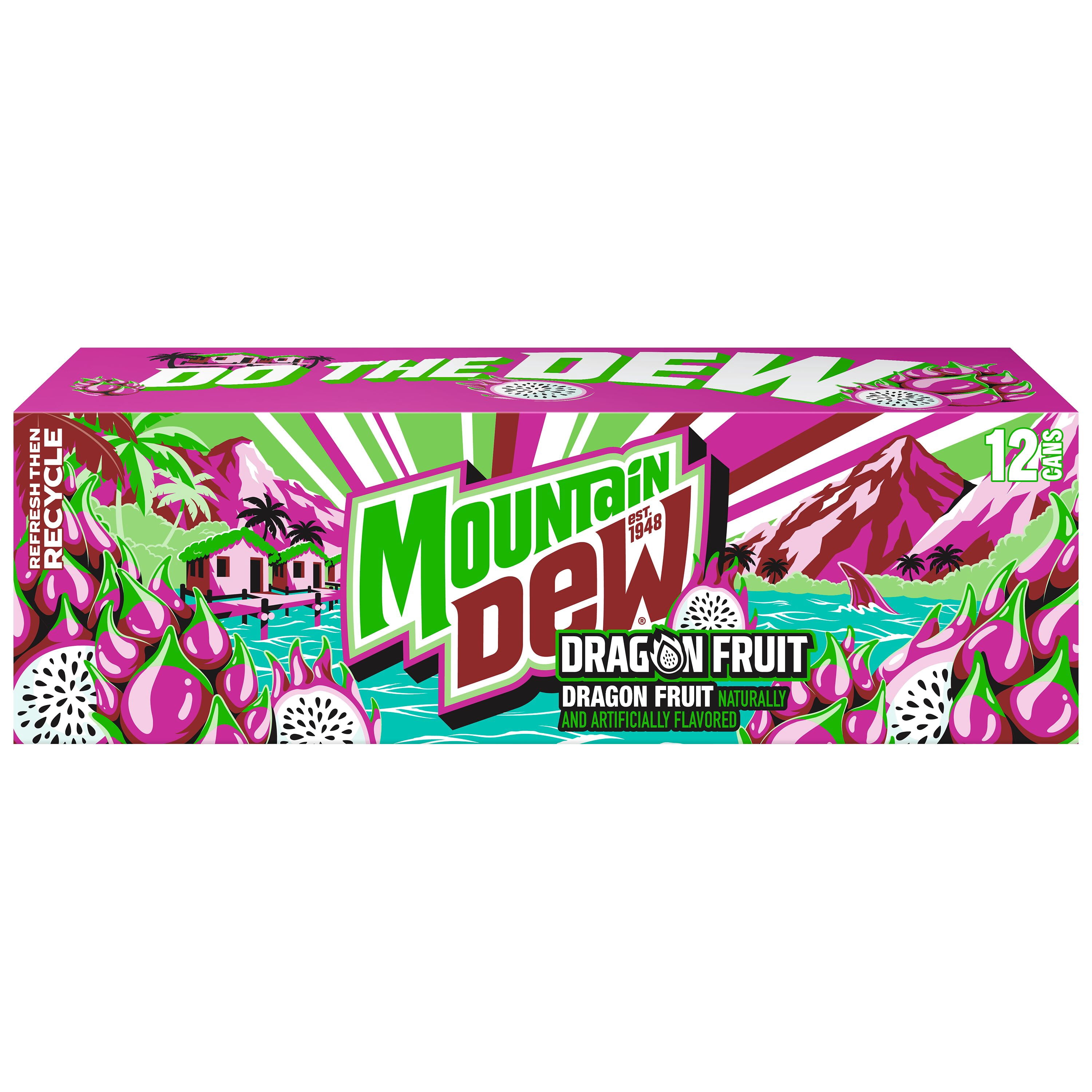 Pepsi Mountain Dew Dragon Fruit Soda, 12 fl oz Cans, 12 Count