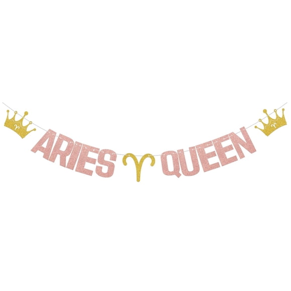 Aries Queen Banner, Happy Birthday Aries Party Decoration, Big Aries Energy Banner, Aries Zodiac Theme Sign Birthday Party Decorations, Funny Aries Girl Birthday Party Supplies Rose Gold Glitter