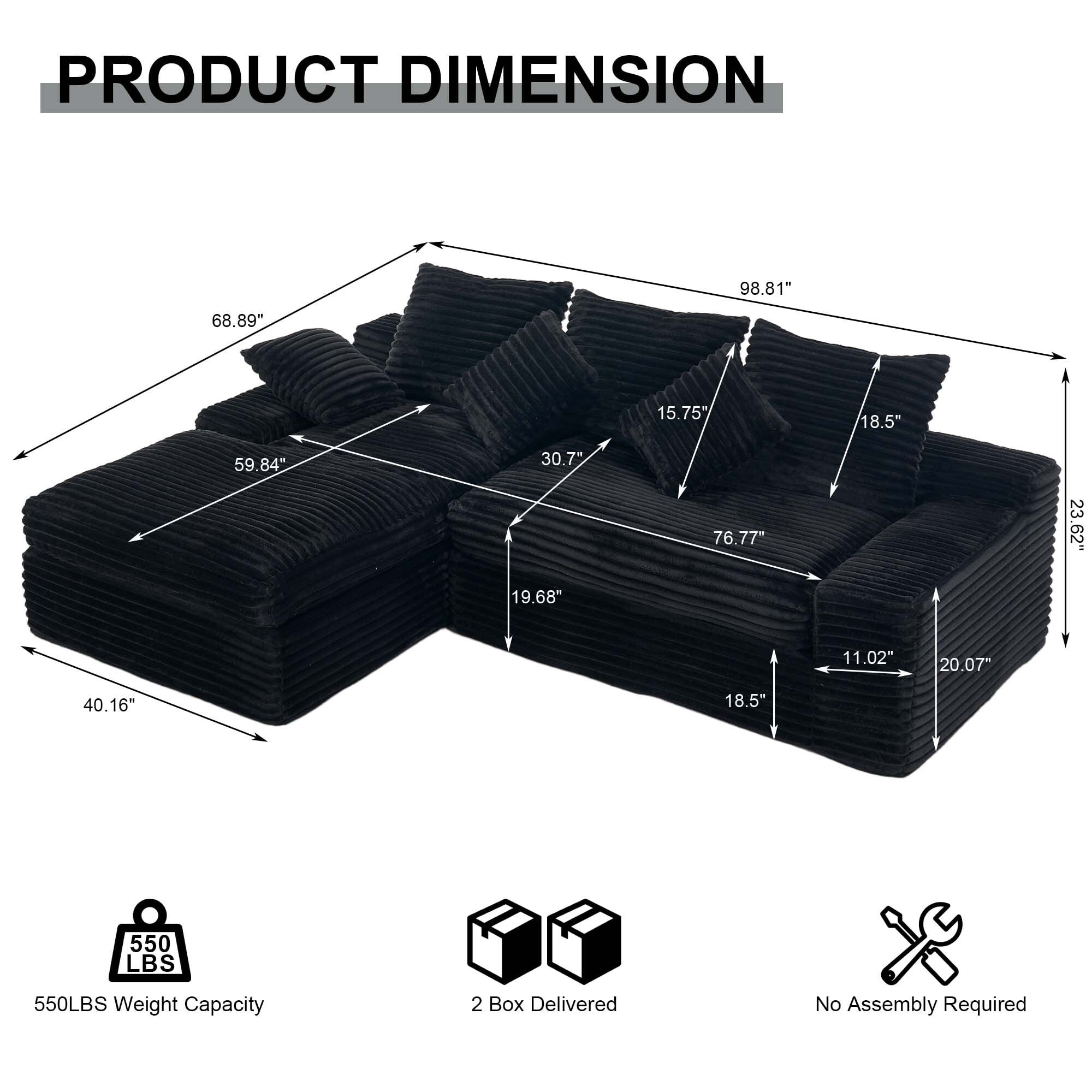GNIXUU 98.8” Modular Sectional Sofa, Cloud Boneless Couch