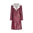 thumbnail image 5 of ClodeEU Womens Mid Long Fleece Lined Faux Leather Coat With Pockets,Winter Warm Lapel Button Coat Red,Womens Plus M, 5 of 7