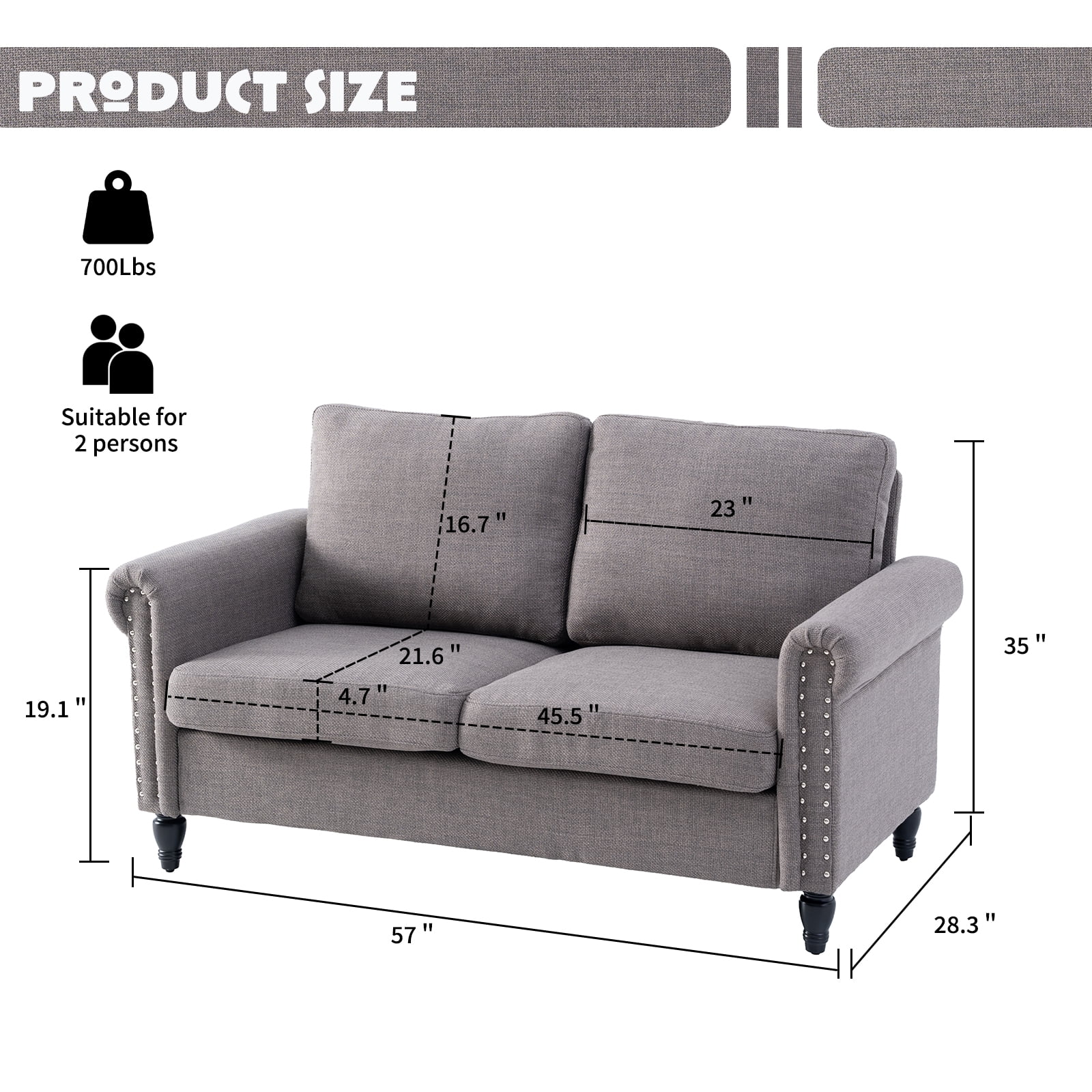 57 Loveseat Sofa,2 Seat Couch with Linen Fabric,Small Couches for Small Spaces with Solid Wood Legs,Comfy Love Seat Sofa for Living Room,Bedroom,Apartment