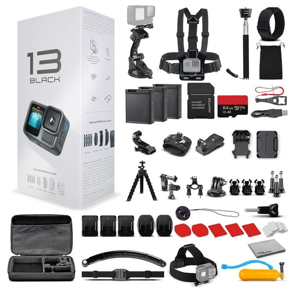 GoPro HERO13 Black Action Camera Battery Bundle – 5.3K HDR Video, 64GB Card, Dual Batteries & DigiNerds 50-Piece Accessory Kit