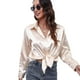 thumbnail image 1 of Camisa de manga larga con botones de seda de imitación de satén para mujer Top de blusa de trabajo formal - Champán Zhivalor BST2002493-2, 1 of 6