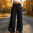 thumbnail image 2 of Vynhevius Women Solid Pants Wide‑Leg Elastic Drawstring Waist Pockets Loose Fit Casual Long Trousers, 2 of 6