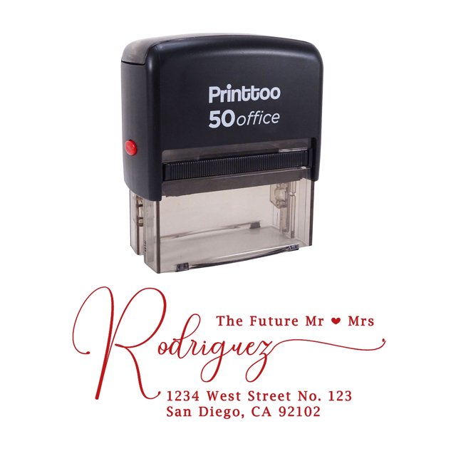 Printtoo Personalized Red Self Inking Address Future Mr Mrs Stamp Custom Rubber Stamper-68 x 30 mm