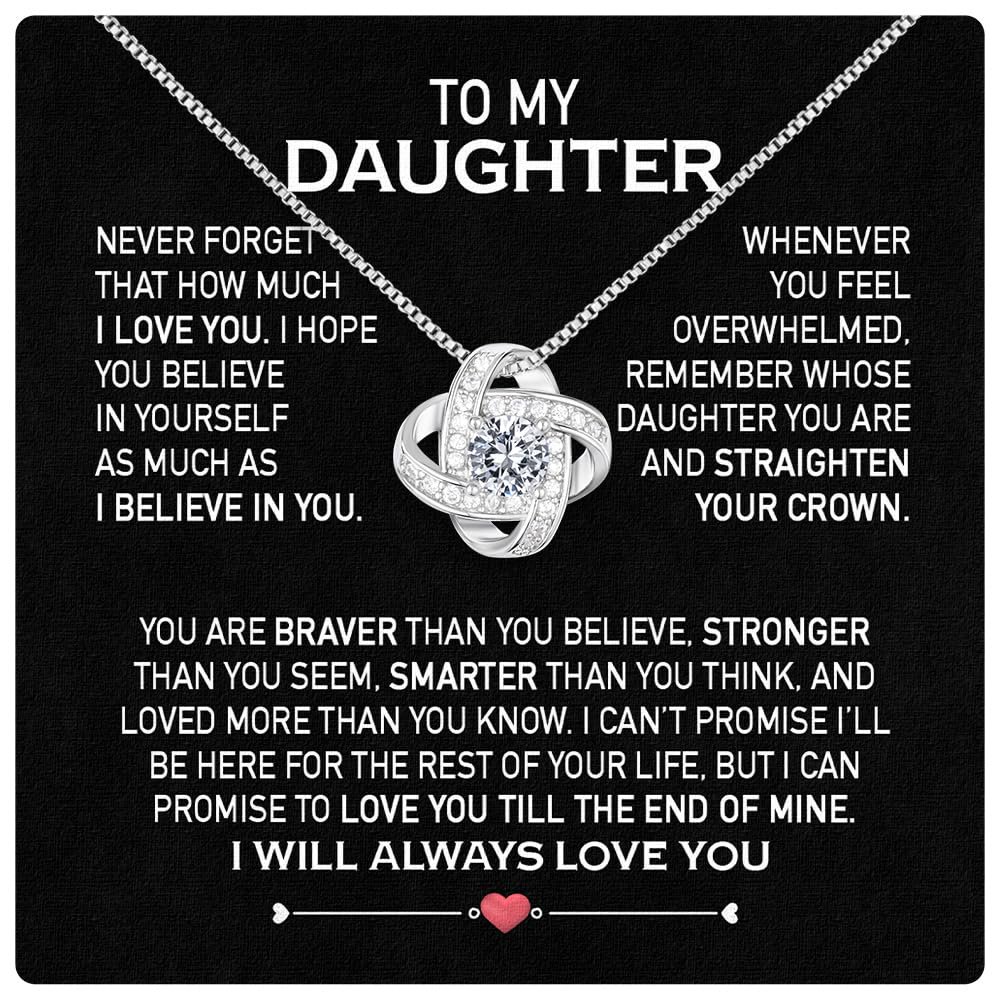 To My Daughter Necklace From Mom Or Dad With Heartfelt Message & Elegant Box - Jewelry Daughter From Mother Or Father On Birthday, Graduation, Wedding, & More #1299, White Love Knot Necklace