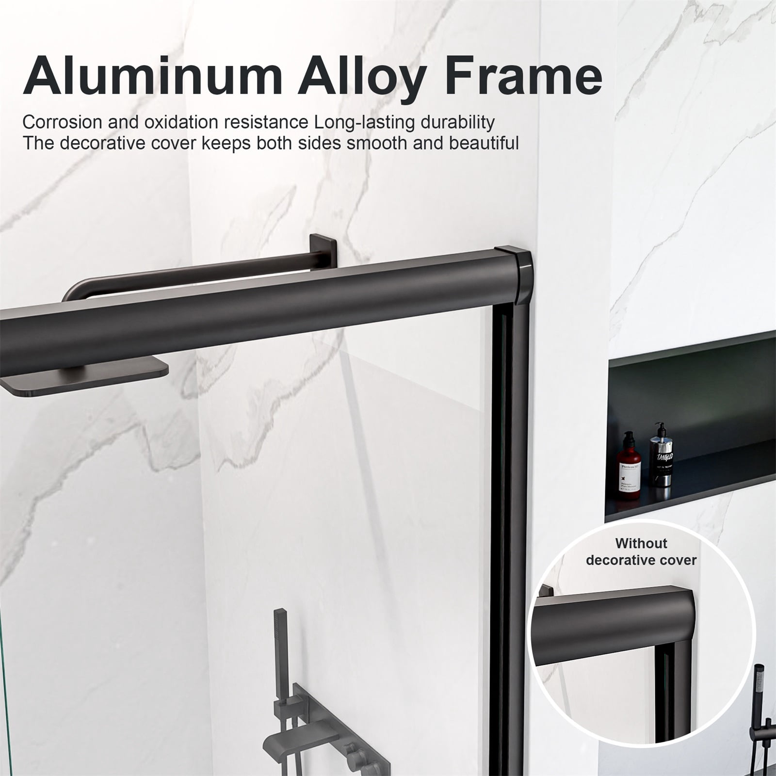 Hommoo 44"-48"W x 72"H Semi-Frameless Double Sliding Shower Door, Bypass Shower Door, 1/4" Thick SGCC Tempered Glass Door, Matte Black