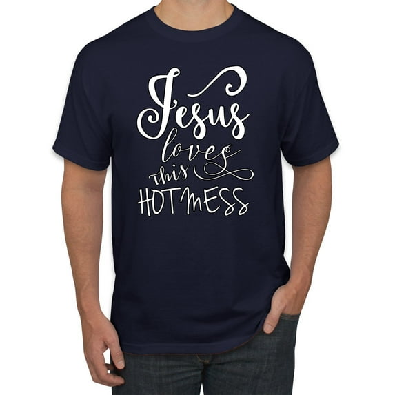 Jesus Love This Hot Mess Inspirational/Christian Men's Graphic T-Shirt, Navy, 5XL