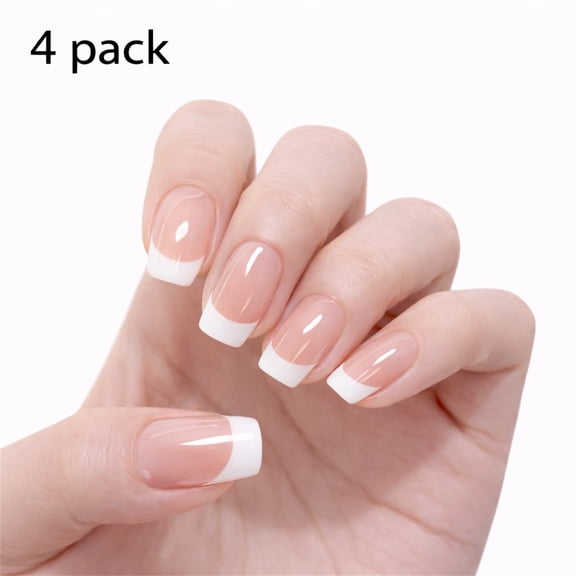 Press On Nails Short Square French Nude – Solid Color Fake Nails, 4 Boxes Set,Easy Press-On Application, Suitable for Daily Wear, Work and Casual Use