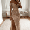 thumbnail image 5 of Sparkling Sequins Slit Cocktail Dress Elegant Pleated Long Gowns for Women Parties and Prom Night, 5 of 9