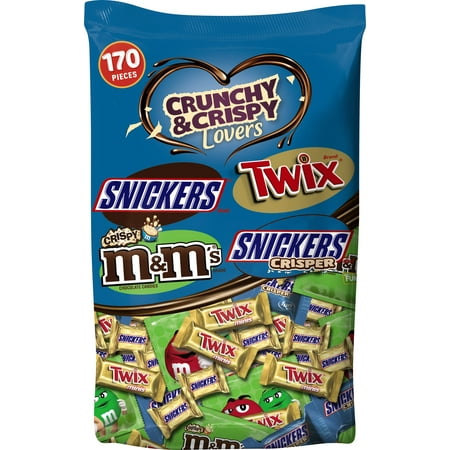 Mars Twix, Snickers, & M&Ms Halloween Fun Size Crunchy & Crispy Lovers Variety Candy Bar Pack, 70.07 Oz.