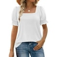 thumbnail image 2 of Olyvenn Womens Summer Tops Dressy Casual Puff Short Sleeve Shirts 2025 Fashion Square Neck Tshirts Loose Fit Blouses White L, 2 of 7