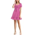 thumbnail image 5 of INSPIRE CHIC Women's Ruffle Hem Sweetheart Neck Heart Tie Front Mini Dress S Pink, 5 of 6