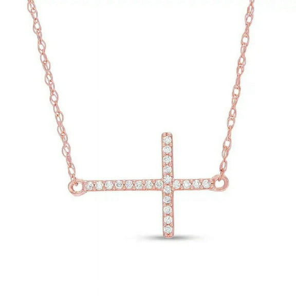 0.50 T.C.W Round Cut Real Diamond Unique Cross Necklace for her in Solid 14K Rose Gold With 18 inches chain