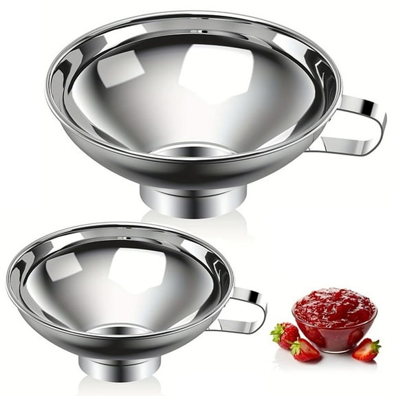 Stainless Steel Canning Funnel,Wide Mouth Funnel for Filling Bottles,Food Funnel Set with Handle for Mason Jars,Use for Liquid/Beans/Jams/Dry Ingredients,Kitchen Funnel Wine Tool,2 Pcs
