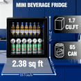thumbnail image 3 of CALLIEVER 1.7 Cu. ft Mini Fridge,62 Can Mini Beverage,Refrigerator Cooler,Mini Fridge with Glass Door,Stainless Steel Look,Black, 3 of 9
