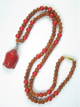 Mogul Rudraksha Coral Protection Mala Buddha Pendant Jewelry Necklace Mala Bead
