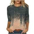 thumbnail image 2 of Womens Tops Plus Size Three-Quarter Sleeve Printed Round-Neck Blouses Gray 5XL, 2 of 5
