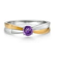 thumbnail image 2 of Gem Stone King 925 Silver and 10K Yellow Gold Purple Amethyst Solitaire Engagement Ring for Women (0.25 Cttw, Round 4MM, Gemstone Birthstone, Available in Size 5, 6, 7, 8, 9), 2 of 4