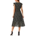 thumbnail image 3 of Vestido de gasa floral con cintura elástica y dobladillo con volantes para mujer Inspire Chic, talla XS, negro, 3 of 7