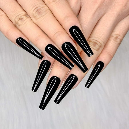 24pcs Deep Nude Pure Color Ballerina Long Coffin Glossy Fake Nails Press on  Nail False Tips Manicure for Women and Girls | Walmart Canada