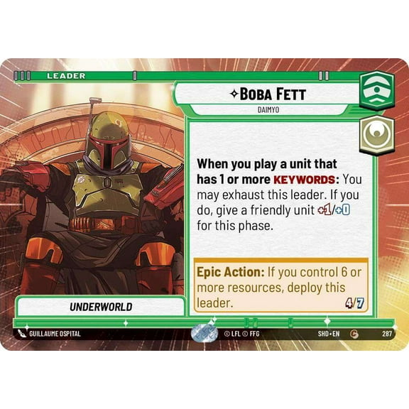 Star Wars: Unlimited Shadows of the Galaxy Common Boba Fett - Daimyo #287 (Hyperspace)