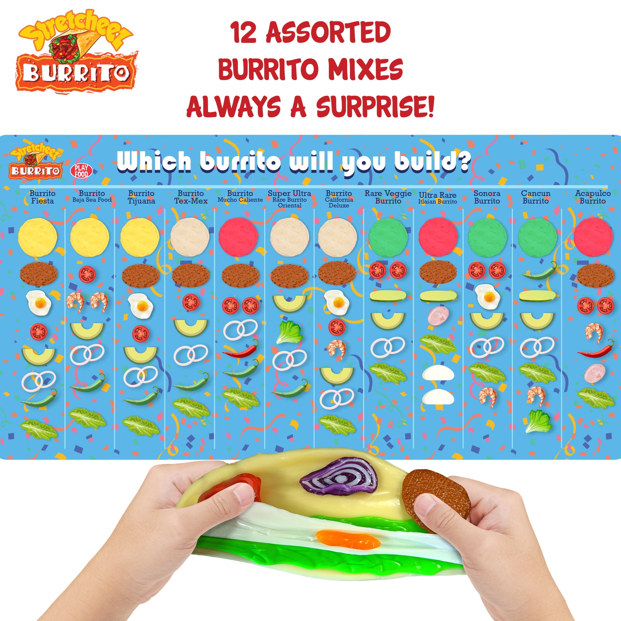 Stretcheez: Burrito - Surprise Assorted Styles & Toppings, Assemble Stretchy & Squishy Toy Food, Mix & Match Ingredients, Kitchen Roleplay, Kids 3+