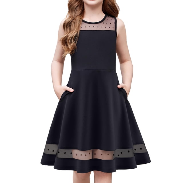 Vestido Arshiner para niñas, sin mangas, formal, verano, negro 6X