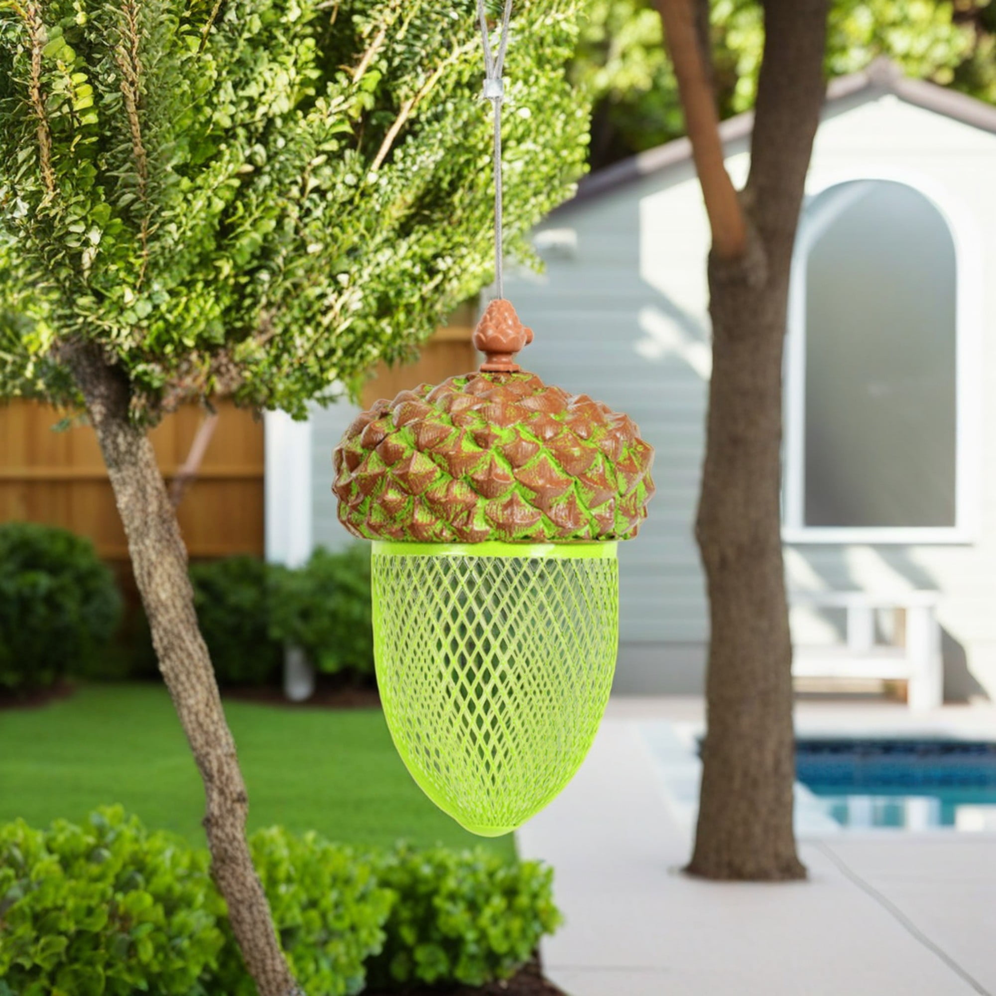 Kadyn 8.5" Bird Feeder for Outside Hanging, Metal Acorn Wild Bird Feeder, Food Dispenser for Garden Yard, Brown