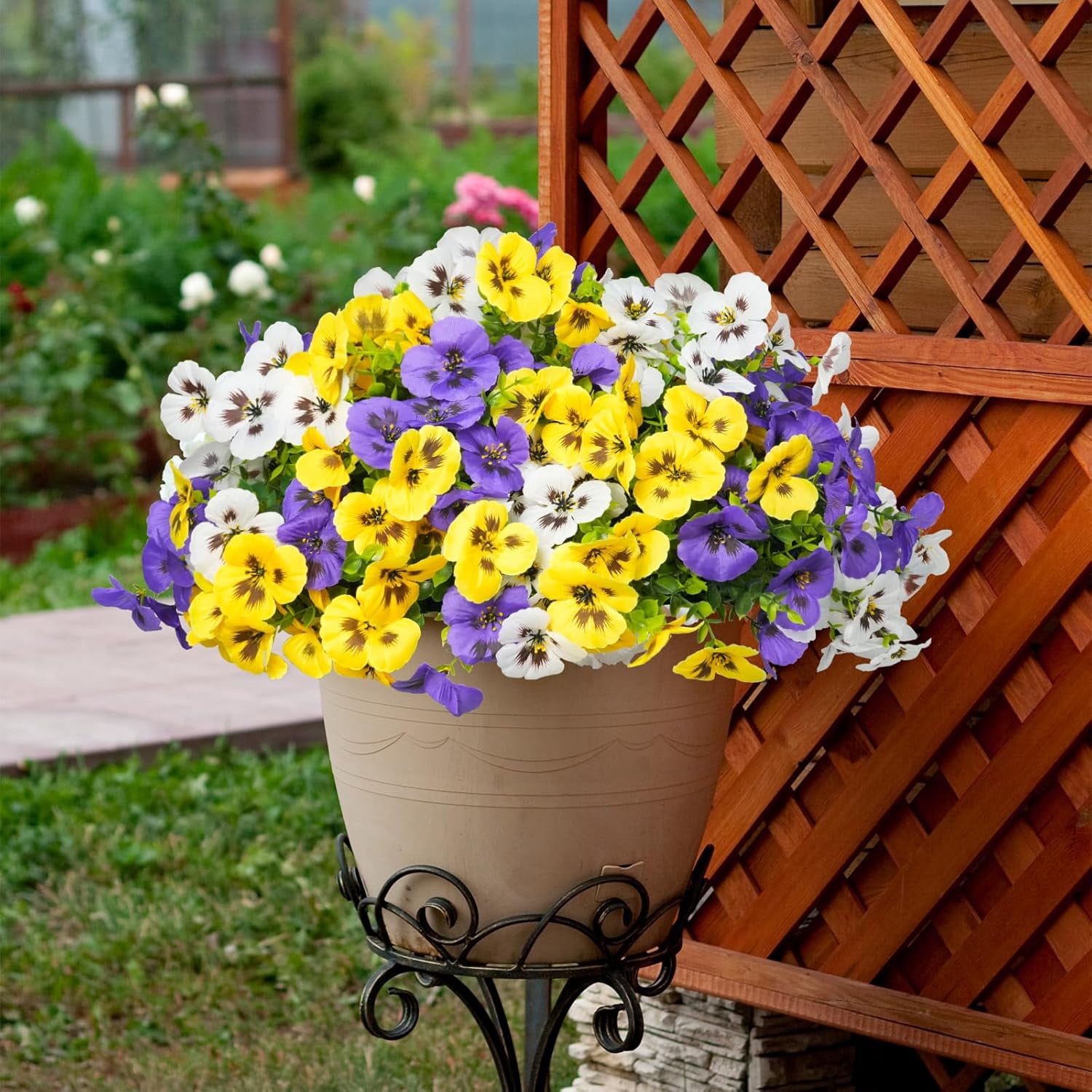 18 Bundles Artificial Pansy Flowers for Outdoor, UV Resistant Fake Flowers, Artificial Plants, Silk Faux Fowers for Outdoor Planters Home Garden Office Patio Front Porch
