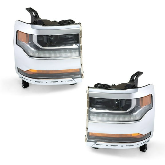 SEBLAFF For 2016-2018 Chevy Silverado 1500 HID/Xenon Chrome Right Left Headlight w/ LED