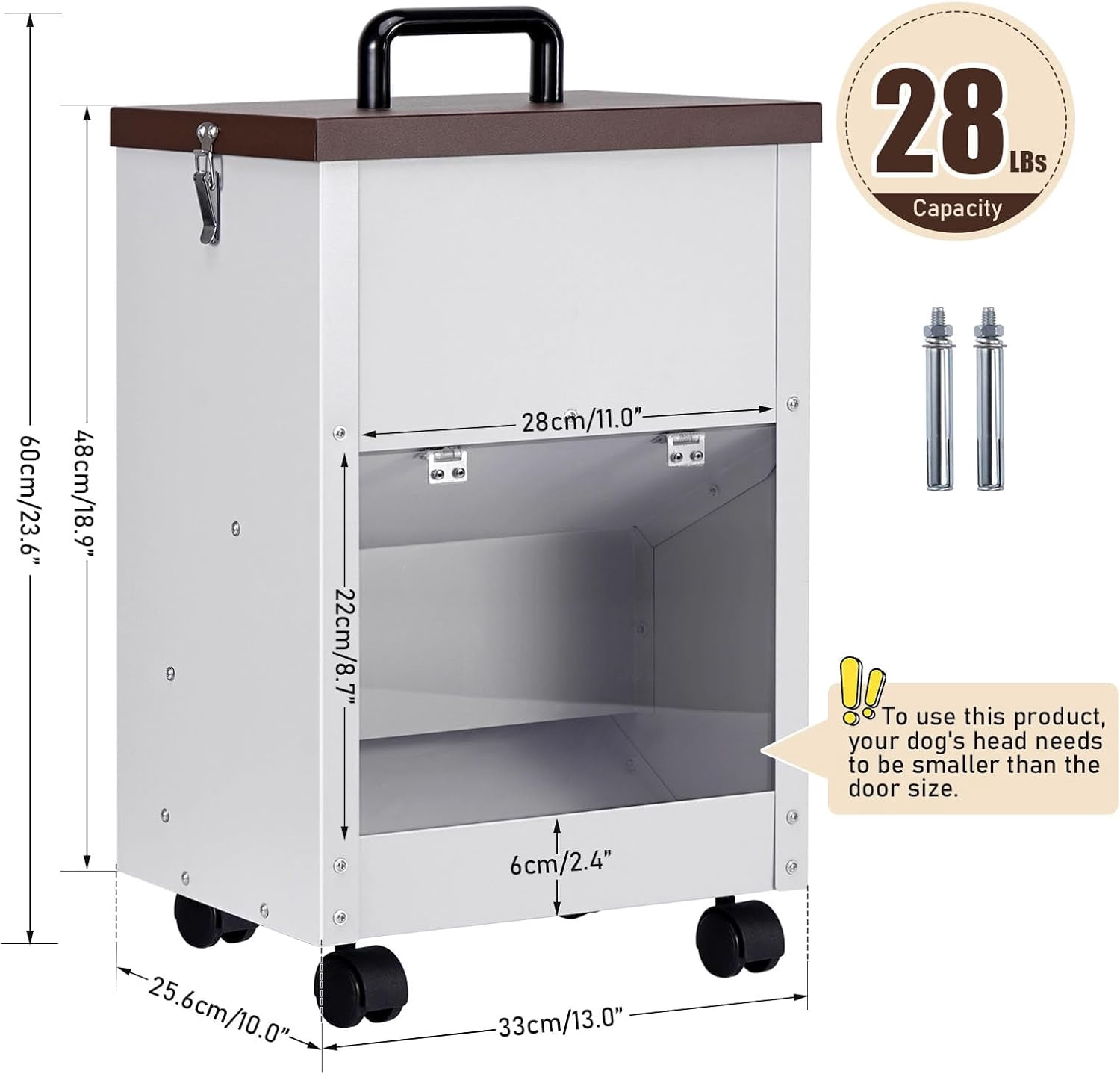 Outdoor Automatic Dog Feeder Large Breed 28 Lbs Capacity Galvanized Metal Self Feeding Dispenser with Clear Door Gravity Pet Feeder Wall Mountable Easy to Move with Wheels