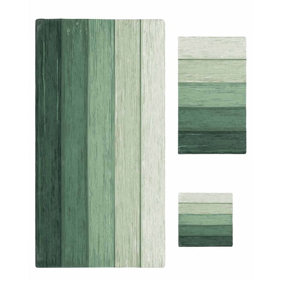 Turquoise Ombre Towel Set of 3, Soft Microfiber Bath Towels, Hand Towel, Washcloths, Farmhouse Vintage Wooden Striped Quick-Dry Absorbent Towels for Bathroom Kitchen Hotel Beach Gym Spa