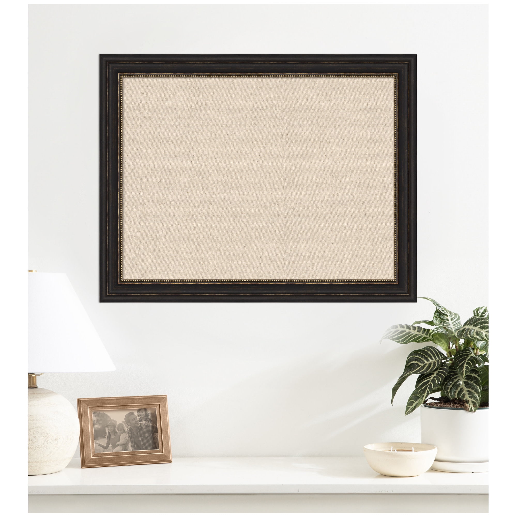 Kate and Laurel Framed Fabric Pinboard 28 x 22, Neutral Weave Printed Linen Decorative Bulletin Board for Use as a Vision Board or Wall Organization, Accent Bronze Narrow Frame
