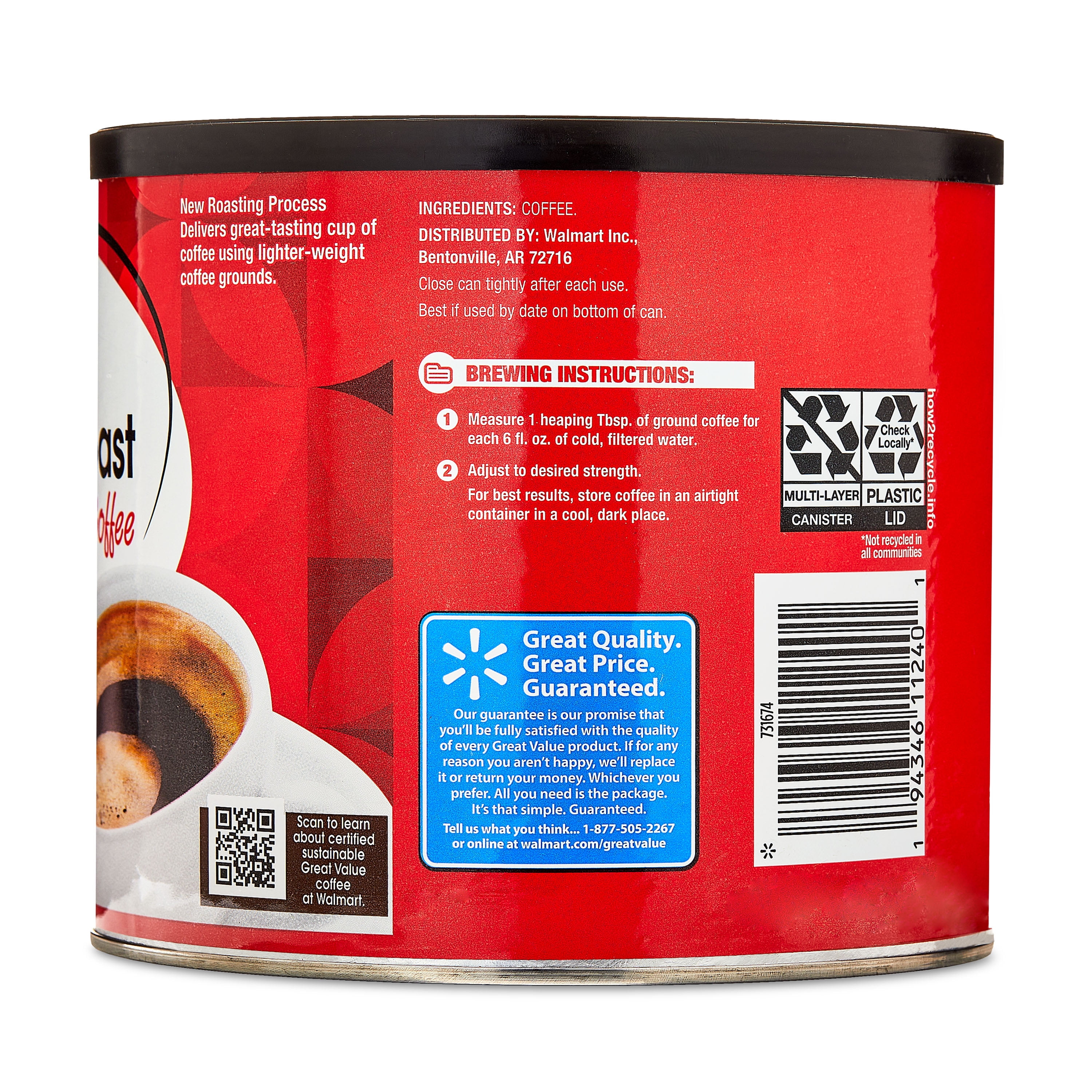 Great Value Colombian Medium Dark Roast Naturally Caffeinated Ground Coffee, 22.6 oz