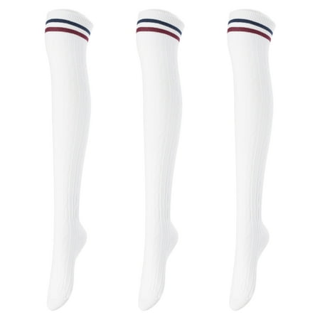 

Lovely Annie Women s 3 Pairs Incredible Durable Super Soft Unique Over Knee High Thigh High Cotton Socks Size 5-9 A1023(White)