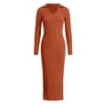 thumbnail image 4 of QHFBli Womens Ribbed Knit Sweater Dress Casual Long Sleeve V Neck Bodycon Pleated A Line Long Dress Streetwear, 4 of 4