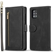 QLTYPRI Case for Samsung Galaxy A51 4G, Simple PU Leather Magnetic Zipper Wallet Case with [Money Pocket] [9 Card