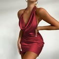 thumbnail image 2 of Usmixi Dresses for Women Night Party Club Sexy off Shoulder Ruched Bodycon Halter Mini Dresses V-Neck Sleeveless Solid Summer Short Formal Dress Wine XL, 2 of 6