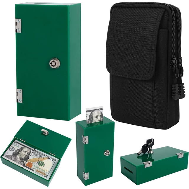 Extra Large Acrylic Box Winners Bank with Keys Slot Storage Waist Bag Portable Casino Cash Money Lock Box for Gamblers