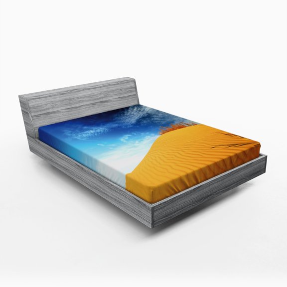 Ambesonne Landscape Fitted Sheet, Desert Sand Dunes, Queen Size, Blue and Apricot